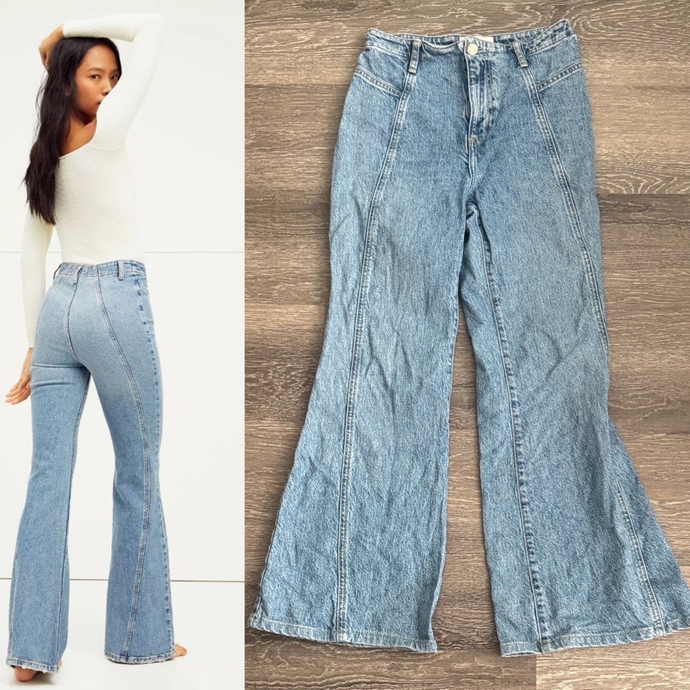 Free People We The Free Florence High Rise Flare Denim Jeans Size 26 Boho